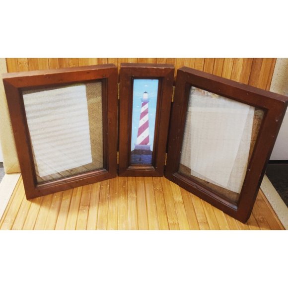 Warren Kimble Saltbox House Tri-fold Picture Frame Fetco 5x7 Photo Wood Folkart - Picture 1 of 8
